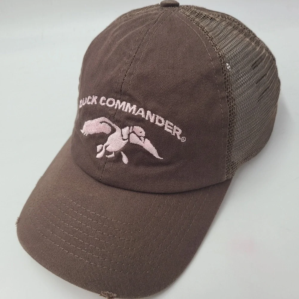 Women Duck Commander Hat Adjustable Trucker Mesh Brown Pink Logo Hunt Outdoors